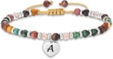 Initial Bracelet for Women Girls 4mm Natural Crystal Gemstone A-Z Letter Bracelet Jewellery Birthday Gifts for Women Girls Mum Daughter Sister Friends