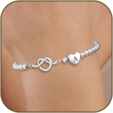 Initial Bracelet for Women Girls S925 Sterling Silver Letter A-Z Knot Heart Bead Bracelet Jewellery Birthday Gifts for Women Girls Daughter Sister Friends Mum