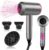 Ionic Hair Dryer with Powerful AC Motor, Fast Drying Hairdryer 2 Speeds & 3 Heat Settings with Cool Shot, Includes 1 Diffuser and 2 Concentrators for Women & Men Grey