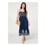 Izabel London Blue Embroidered Border Cami Strap Midi Dress