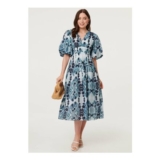 Izabel London Blue Floral 1/2 Puff Sleeve Tiered Midi Dress