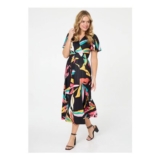 Izabel London Multi Green Abstract Faux Wrap Tie Back Midi Dress