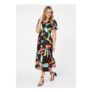 Izabel London Multi Green Abstract Faux Wrap Tie Back Midi Dress