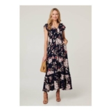 Izabel London Navy Floral Cap Sleeve Shirred Maxi Dress