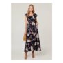 Izabel London Navy Floral Cap Sleeve Shirred Maxi Dress
