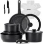 JEETEE Pots and Pans Set Non Stick 17pcs, Kitchen Cookware Sets with Detachable Handle, Induction Nonstick Cookware Set with Removable Handle, Stackable RV Cookware, Oven Safe, PFOA Free, Black