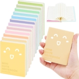 JINGIHE 12Pcs Small Pocket Notebook, Mini Smiley Notepad Imitation-Leather Cover, Cute Candy Colors Diary for Adults Kid Home Office School Travel Children Writing, 100pages, 7.6 x 10cm (Laugh)