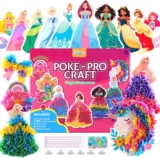 JMMICO Poke in Pro Art Kits for Girls, Poke Art for Kids Ages 4-8, 10 PCS Princesses & 5 PCS Decors, No Mess DIY Princesses Craft, Christmas Birthday Gifts for 4 5 6 7 8 9 10 Year Old Girls & Boys