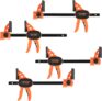 JORGENSEN 150 mm Woodworking Clamps 4-Pack, Splicable to 400 mm Ratchet Bar Clamps, Quick Release Clamp Set, 290 mm Spreader, One Handed Wood Clamp, Max 68 kg Load Limit