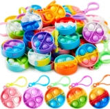 JOYIN 30 PCS Party Bag Fillers for Kids, Round Pop Fidget Kerings Mini Fidget Toys for Kids, Poppet Fidget Toy Stress Relief Squeeze Keychain Toys, Party Favors Gifts for Boys and Girls