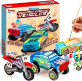 JOYIN Paint Your Own Wooden Race Car Kit for Kids, DIY Racing Car Arts and Crafts for Kids Age 8, Make Your Own Car Toy, Crafts for Boys, Creative Building and Painting Activity, Gift for Boys Age 8
