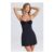 Jaeda Halterneck Ruffle-Appliqu A-Line Mini Dress in Black