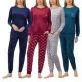 Jane & Bleecker Womens Silky Plush Pyjama Set – In Navy, Burgundy, Grey & Teal In Sizes S-L