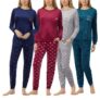 Jane & Bleecker Womens Silky Plush Pyjama Set – In Navy, Burgundy, Grey & Teal In Sizes S-L