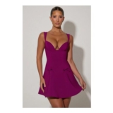 Janelle Bow-Detail A-Line Mini Dress in Plum