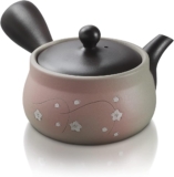 Japanese Green Tea Co Japanese Teapot Red Clay Japanese Tea Pots Made in Tokoname Traditional Clay Teapot with Floral Design Fine Mesh System for Fukamushi Tea Deep Steaming 9oz