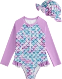 JiAmy Baby Girls Rash Guard Swimsuit One Piece Long Sleeve Bathing Suits Ruffle Swimwear Set with Zipper and Hat