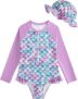 JiAmy Baby Girls Rash Guard Swimsuit One Piece Long Sleeve Bathing Suits Ruffle Swimwear Set with Zipper and Hat