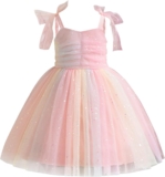 JiAmy Girls Rainbow Sequin Tulle Party Dress Ages 1-6 Years 100% polyester, ribbed knit top, lined sequin tulle skirt, belt, wedding birthday holiday photos