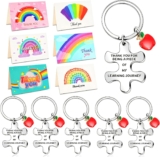 Johiux 6 Sets Thank You Teacher Gifts Teacher Keyring with Rainbow Thank You Card,Personalised Keyring Best Teacher Gifts Female Teachers Male Teachers Primary School Nursery Teacher Thank You Gifts.