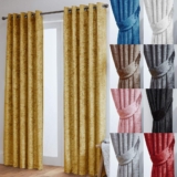 John Aird Crushed Velvet Fully Lined Eyelet Curtains (Ochre, 46 Wide x 54 Drop)