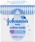 Johnsons Baby Cotton Buds (1 x Pack of 200) Soft & Gentle Ear Buds for Delicate Skin, Made of 100% Pure Cotton and Paper Sticks, Plastic-Free to Clean Around Eyes and Outer Areas