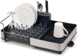 Joseph Joseph extend steel expandable dish drainer rack with removable cutlery holder swivel draining spout – grey/steel, 4
