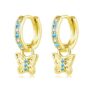 Josfeva Drop Earrings, Gold, Butterfly Charm, White Zirconia
