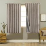 Joydeco Blackout Thermal Lined Curtains 46×54 Inch Drop 2 Panels with Back Tabs & Rod Pocket, 100% Light Blocking Linen Texture Fabric Curtain Drapes for Living Room Bedroom
