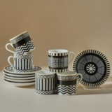 KARACA Helenistik 12-Piece Turkish Coffee Cup Set for 6 People, 80ml, Small Espresso Cups with Saucers, Porcelain Turkish Coffee Set, Black & White Design