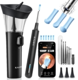 KAUGIC Manual Ear Wax Removal Kit with Ear Camera Combo for Adults One-Hand Manual Ear Cleaner, Visual 1080P Otoscope, 6 LED Light, 6 Ear Spoons, Home Use, Safe Silicone Tips