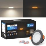 KEELED LED Black Downlight with Night Light, Recessed Lighting, 230V, 6W, 3CCT 3000K/4000K/6000K Selectable, 70-85mm Cutout, 2-Pack