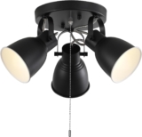 KEESFU 3 Light Ceiling Light with Pull Chain,Adjustable Directional Ceiling Track,Industrial Pull Chain Light Fixtures for Bedroom Hallway Closet.