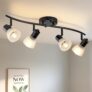 KEESFU 4 Light Track Lighting Fixtures Ceiling Kit,Adjustable Kitchen Ceiling Light with Glass Shade for Kitchen Over Sink Bedroom Hallway Living Room,E14base