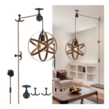 KEESFU Wood Grain Globe Plug-in Pendant Light with 3.5m Cord