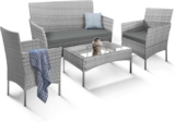 KEPLIN 4 Piece Rattan Garden Furniture Set Outdoor Sofa, 2 Chairs & Tempered Glass Coffee Table, Durable Weather-Resistant Wicker Patio Lounge Set with Cushions for Garden, Balcony & Patio (Grey) 4-Piece