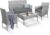 KEPLIN 4 Piece Rattan Garden Furniture Set Outdoor Sofa, 2 Chairs & Tempered Glass Coffee Table, Durable Weather-Resistant Wicker Patio Lounge Set with Cushions for Garden, Balcony & Patio (Grey) 4-Piece