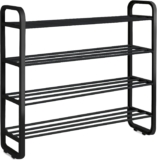 KEPLIN Multifunctional 4 Tier Shoe Rack & Storage Shelf – Easy Assembly, Space Saving, Durable, Curved Design, Iron Pipe & Plastic for Home, Kitchen, Bedroom, Hallway Organisation (Black)