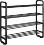 KEPLIN Multifunctional 4 Tier Shoe Rack & Storage Shelf – Easy Assembly, Space Saving, Durable, Curved Design, Iron Pipe & Plastic for Home, Kitchen, Bedroom, Hallway Organisation (Black)