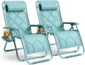 KEPLIN Set of 2 XXL Premium Heavy Duty Padded Diamond Zero Gravity Chairs – Luxurious Garden Recliners, Adjustable Headrest, Cup & Phone Holder, Foldable, Patio Sun Loungers – 150kg Weight Capacity