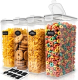 KICHLY Cereal & Dry Food Storage Container (Set of 4) BPA Free Plastic Airtight Kitchen Storage Containers Cereal Dispenser for Kitchen & Pantry