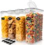 KICHLY Cereal & Dry Food Storage Container (Set of 4) BPA Free Plastic Airtight Kitchen Storage Containers Cereal Dispenser for Kitchen & Pantry