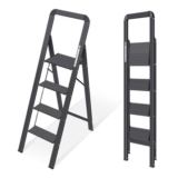 KINGRACK Black Non-Slip Aluminum Folding 4-Step Ladder with Handrail