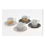 KNITZ Four Pack White Patterned Espresso Cups & Saucers 85ml