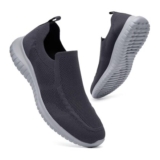 KONHILL Mens Slip-on Lightweight Casual Trainers Dark Grey