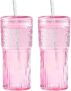 KOOSREEL Iced Coffee Cup, 2 Pack 20Oz/600ml Clear Glasses Cups with Lids and Glass Straws Drinking Glasses for Milk, Ice Water, Juice, Coffee, Soda,Cocktail,Cold or Hot Drinks