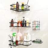 KOOSREEL Pack of 5 Shower Shelves No Drilling Corner, Shower Shelf for the Room, Shampoo Gel Holder, Shower Shelf with Hooks, Self-Adhesive Shower Shelf, Black