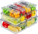 KUMD 14 Pack Fridge Organisers, Stackable Fridge Storage Containers with Lids, BPA-Free, Clear Fruit Storage Container for Organiser, Keep Food, Fruit, Vegetables Fresh