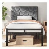 KUTAS 3ft Single Bed Frame with Adjustable Velvet Headboard, Grey
