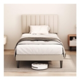KUTAS Upholstered Bed 90×190 Cm, Adjustable Headboard, Slatted Base, Gray-White